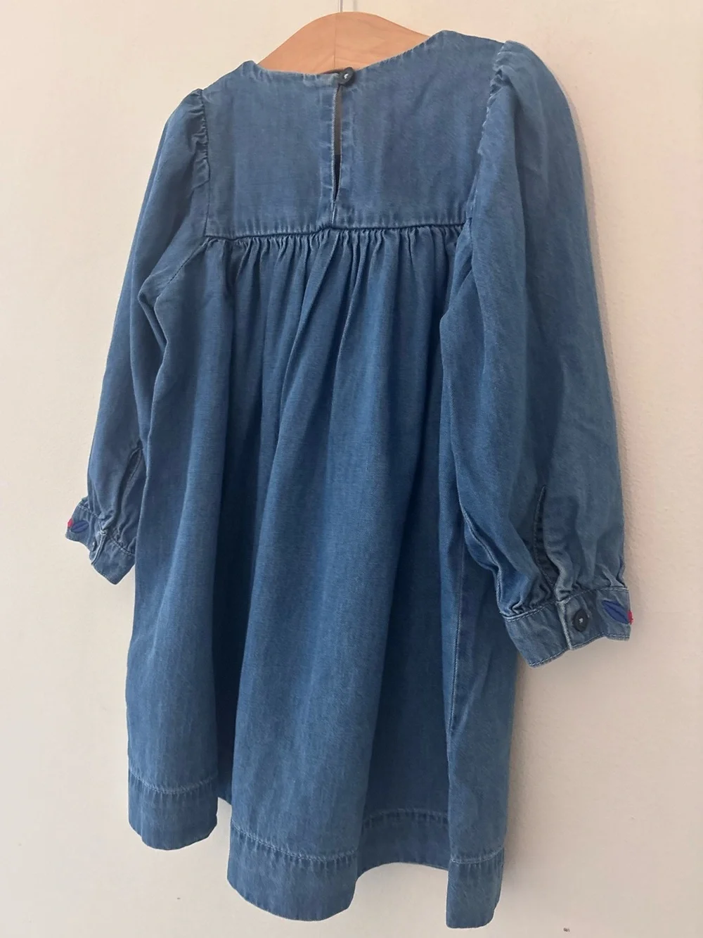 Petit Bateau dress cotton blue denim embroidered long sleeve 4T